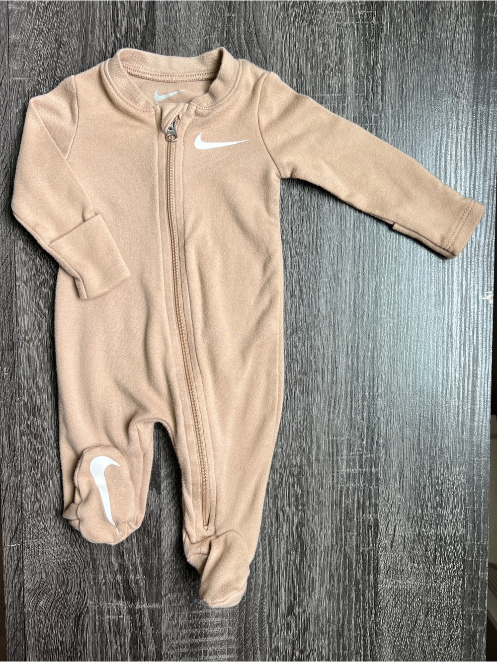Nike Newborn Footed Sleeper Tan Zip-Up One Piece